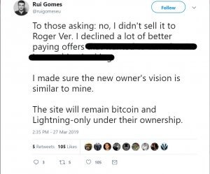 Rui Gomes didn't sell Lightning Spin to Roger Ver