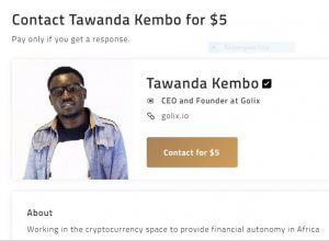 A web page charges $5 to 'contact' Tawanda Kembo